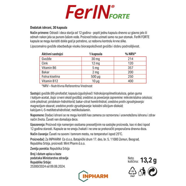 Ferin Forte 30 Kapsula