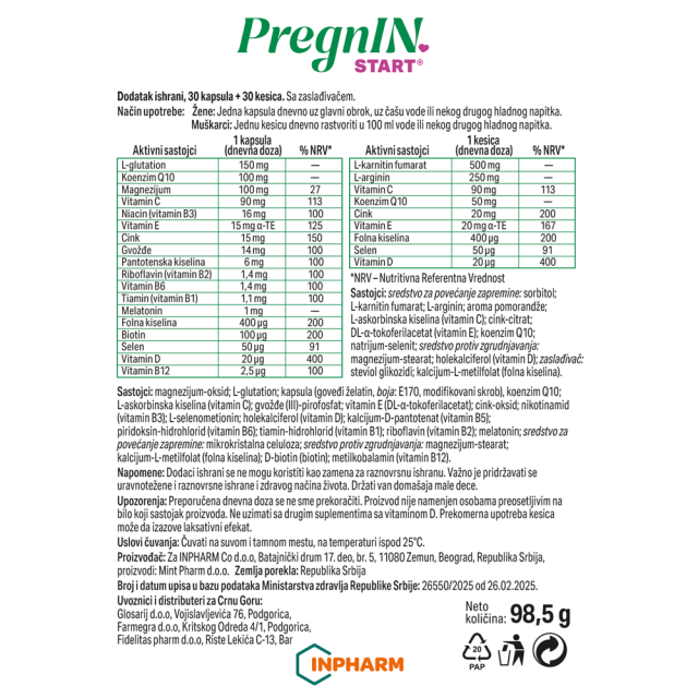 Pregnin Start 30 Kapsula + 30 Kesica