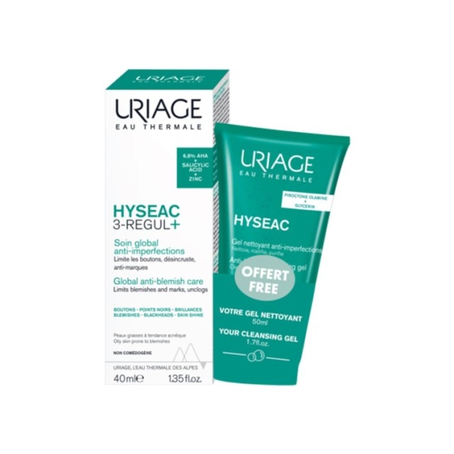 Uriage Hyseac 3-Regul+ Krema 40 Ml + Gel 50 Ml Uriage Hyseac 3-Regul+ Krema 40 Ml + Gel 50 Ml