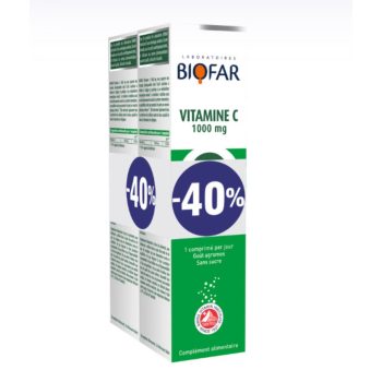 BIOFAR VITAMIN C 1000 MG DUO PACK 2 X 20 ŠUMEĆIH TABLETA BIOFAR VITAMIN C 1000 MG DUO PACK 2 X 20 ŠUMEĆIH TABLETA