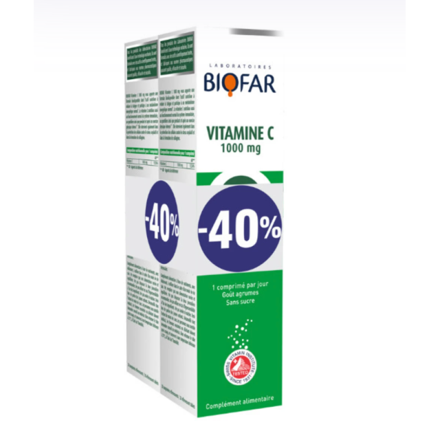 Biofar Vitamin C 1000 Mg Duo Pack 2 X 20 Šumećih Tableta Biofar Vitamin C 1000 Mg Duo Pack 2 X 20 Šumećih Tableta