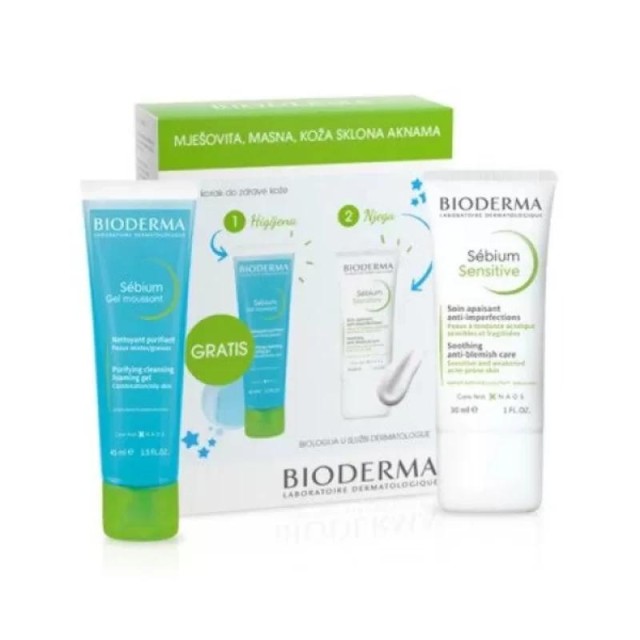 Bioderma Sebium Set Sebium Gel 200Ml+Sebium Sensitive Krema 30Ml Promo