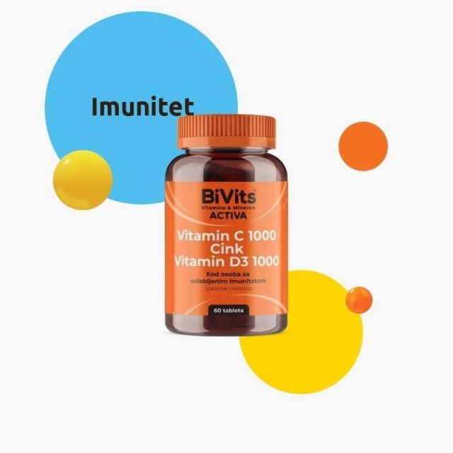 Bivits Activa Vitamin C 1000, Cink + Vitamin D3 60 Tableta Bivits Activa Vitamin C 1000, Cink + Vitamin D3 60 Tableta