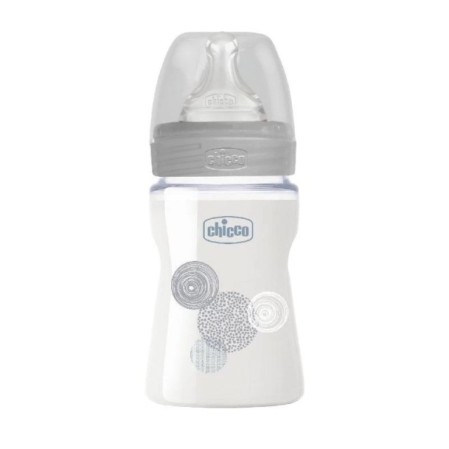 Chicco Flasica Well-Being Staklena Siva Silikonska Cucla 150Ml