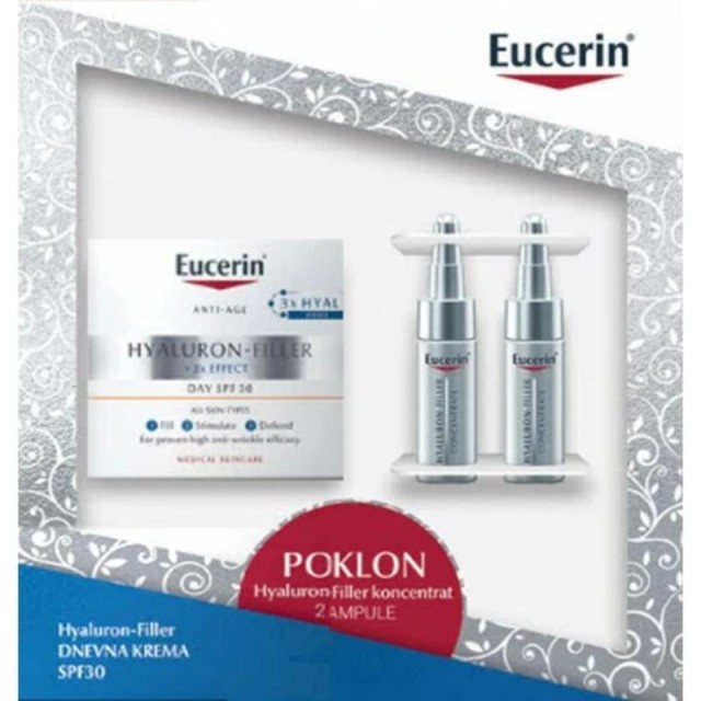 Eucerin Box Hyaluron-Filler Dnevna Krema Za Suvu Kožu, 50 Ml + 2 Ampule Koncentrata Gratis