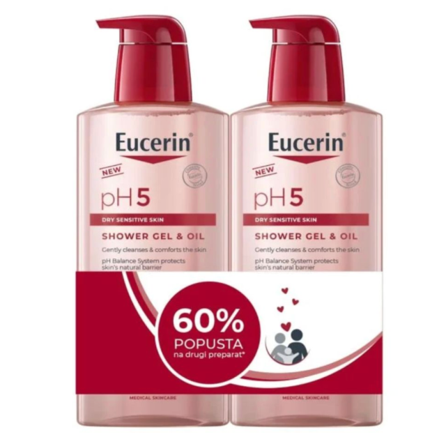 Eucerin Ph5 Gel I Ulje Za Tuširanje Sa Pumpicom 400 Ml – 1+1 Gratis Eucerin Ph5 Gel I Ulje Za Tuširanje Sa Pumpicom 400 Ml – 1+1 Gratis