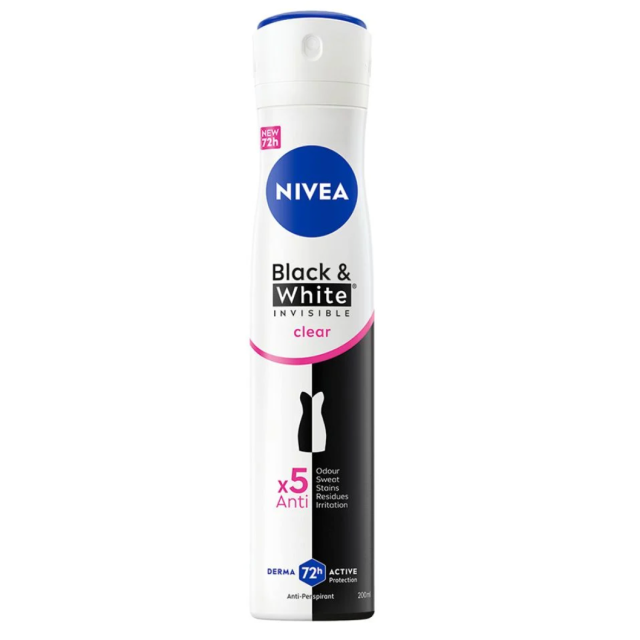 Nivea Black & White Invisible Clear Antiperspirant Dezodorans U Spreju 200 Ml