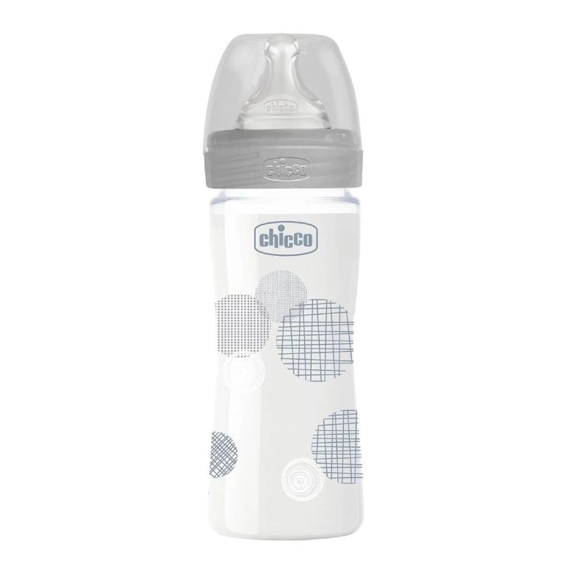 Chicco flasica giotto staklena silikonska cucla siva 240ml