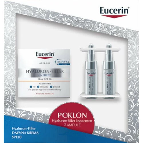 Eucerin Box Hyaluron-Filler Dnevna krema za suvu kožu, 50 ml + 2 ampule Koncentrata GRATIS