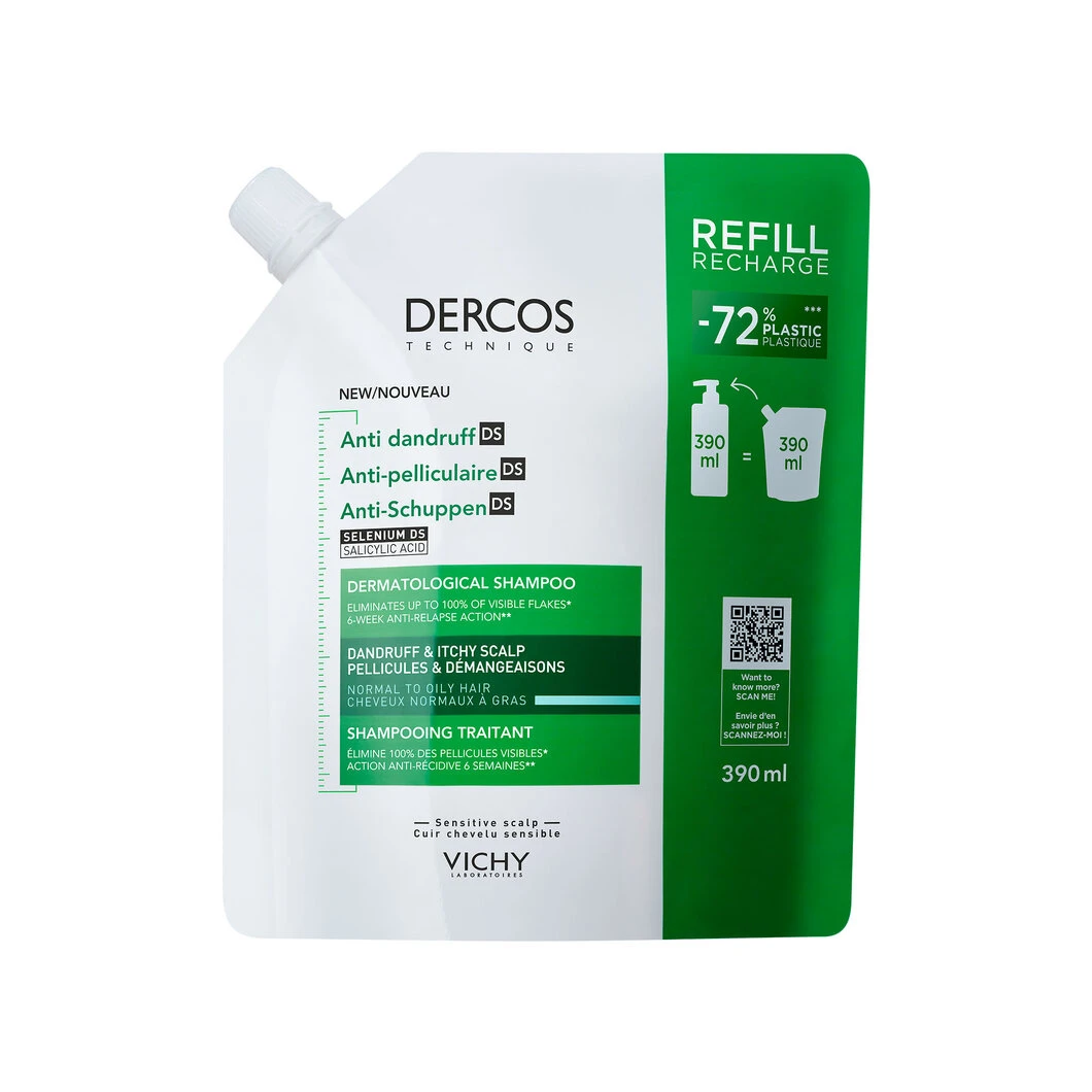 Vichy Dercos Šampon protiv peruti za normalnu do masnu kosu refil 390 ml