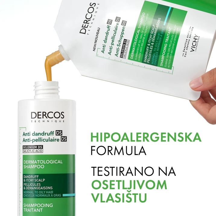 Vichy Dercos Šampon protiv peruti za normalnu do masnu kosu refil 390 ml